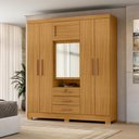 Ver imagem 1 de Guarda-Roupa Casal 6 Portas 3 Gavetas com Espelho 100% MDP Grande Organizador Carvalho Americano