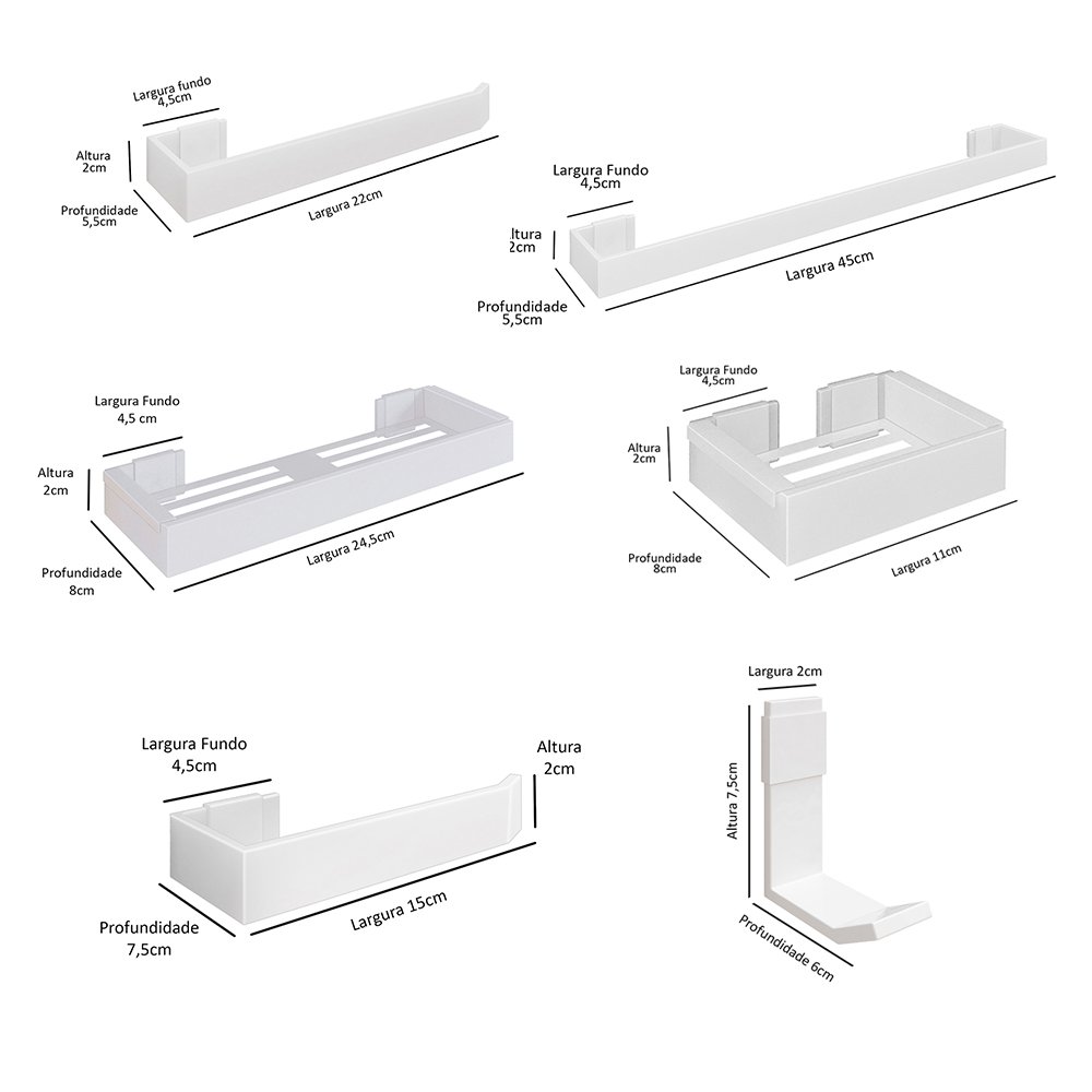 Kit Acessórios Banheiro Completo 6 Peças Inox Lavabo Premium - Branco - Lojas RPM - 8