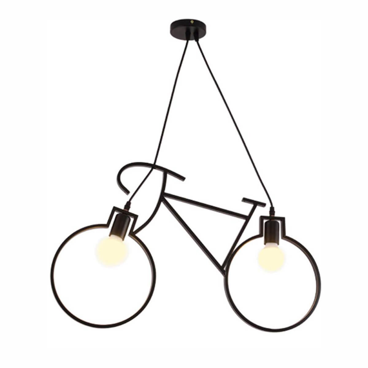 Luminária Pendente Bicicleta 62cm E27 40w com Lampada Filamneto 4w 2200k Preto