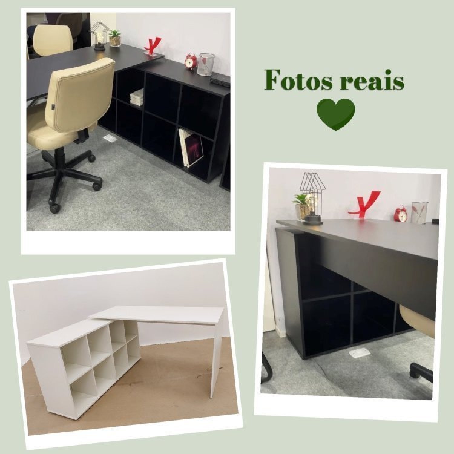 Kit 2 Peças com Escrivaninha em L cubos e Estante Escada - 15