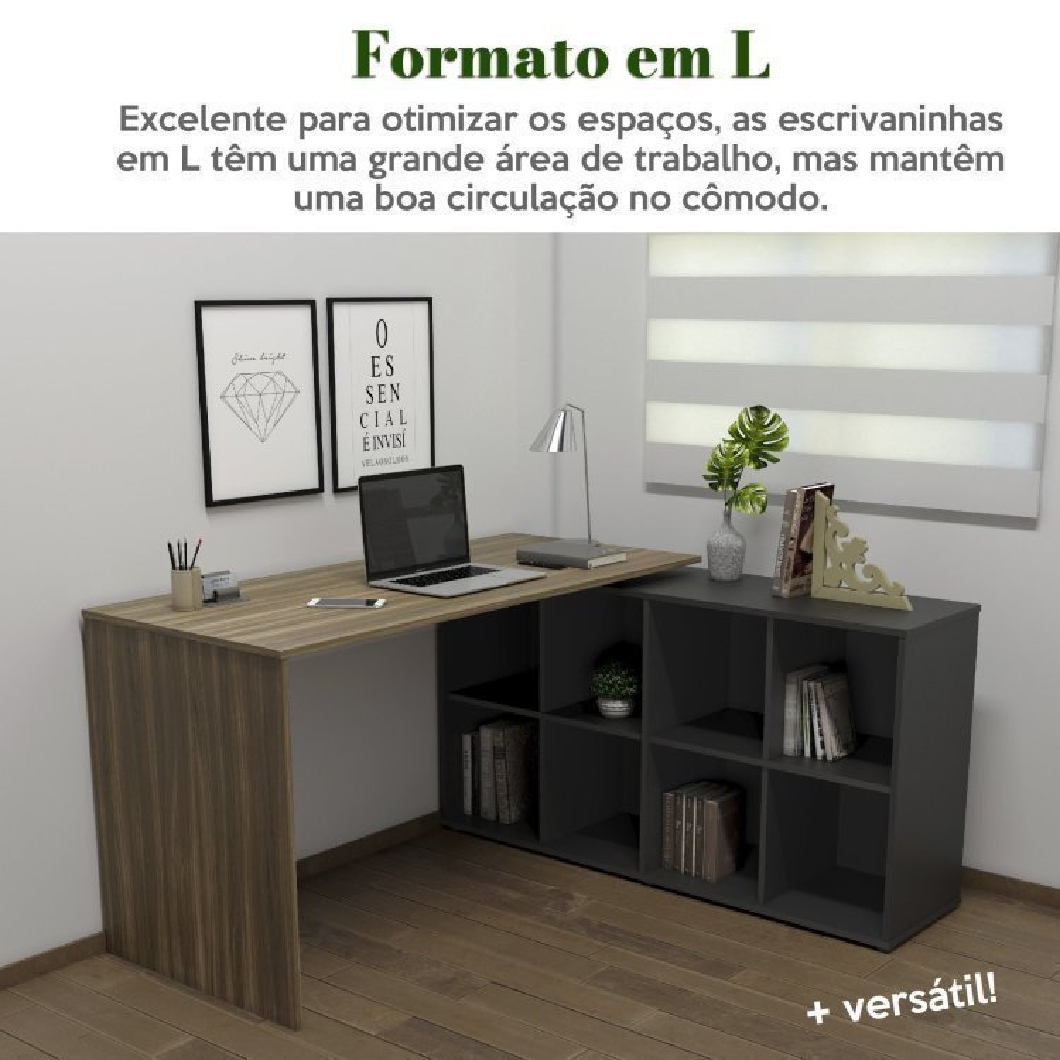 Kit 2 Peças com Escrivaninha em L cubos e Estante Escada - 11