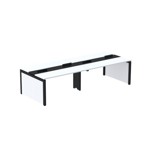 Estação de Trabalho Mesa Plataforma Escritório para 4 Pessoas Dupla com Caixa de Tomada Pé Painel Branco/Preto