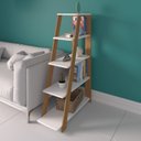 Ver imagem 4 de Conjunto Home Office com Escrivaninha em L com 8 Nichos e Estante Escada Organizadora Branco com freijó