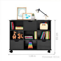 Estante Nicho com Rodízios Kansas Preto com Gavetas - 2