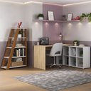 Ver imagem 1 de Conjunto 2 Peças com Escrivaninha em L Cubos e Estante Escada Branco com Carvalho e Freijó Artany