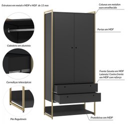 Guarda Roupa Closet Modulado Industrial 2 Porta 2 Gavetas Olivar - 6