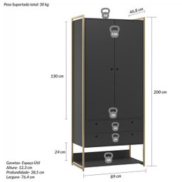 Guarda Roupa Closet Modulado Industrial 2 Porta 2 Gavetas Olivar - 4