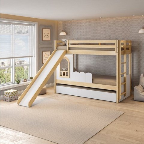 Treliche Infantil com Janela, Escorregador e Led New Garden Casatema MadeiraOriginals