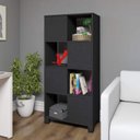 Ver imagem 4 de Conjunto Completo 4 Itens com Escrivaninha em L, Gaveteiro 4 Gavetas, Estante e Armário Multiuso Baixo Preto Artany