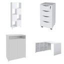 Ver imagem 2 de Conjunto Completo 4 Itens com Escrivaninha em L, Gaveteiro 4 Gavetas, Estante e Armário Multiuso Baixo Branco Artany