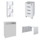 Ver imagem 2 de Kit Completo 4 Itens com Escrivaninha em L, Gaveteiro 4 Gavetas, Estante e Armário Multiuso Baixo