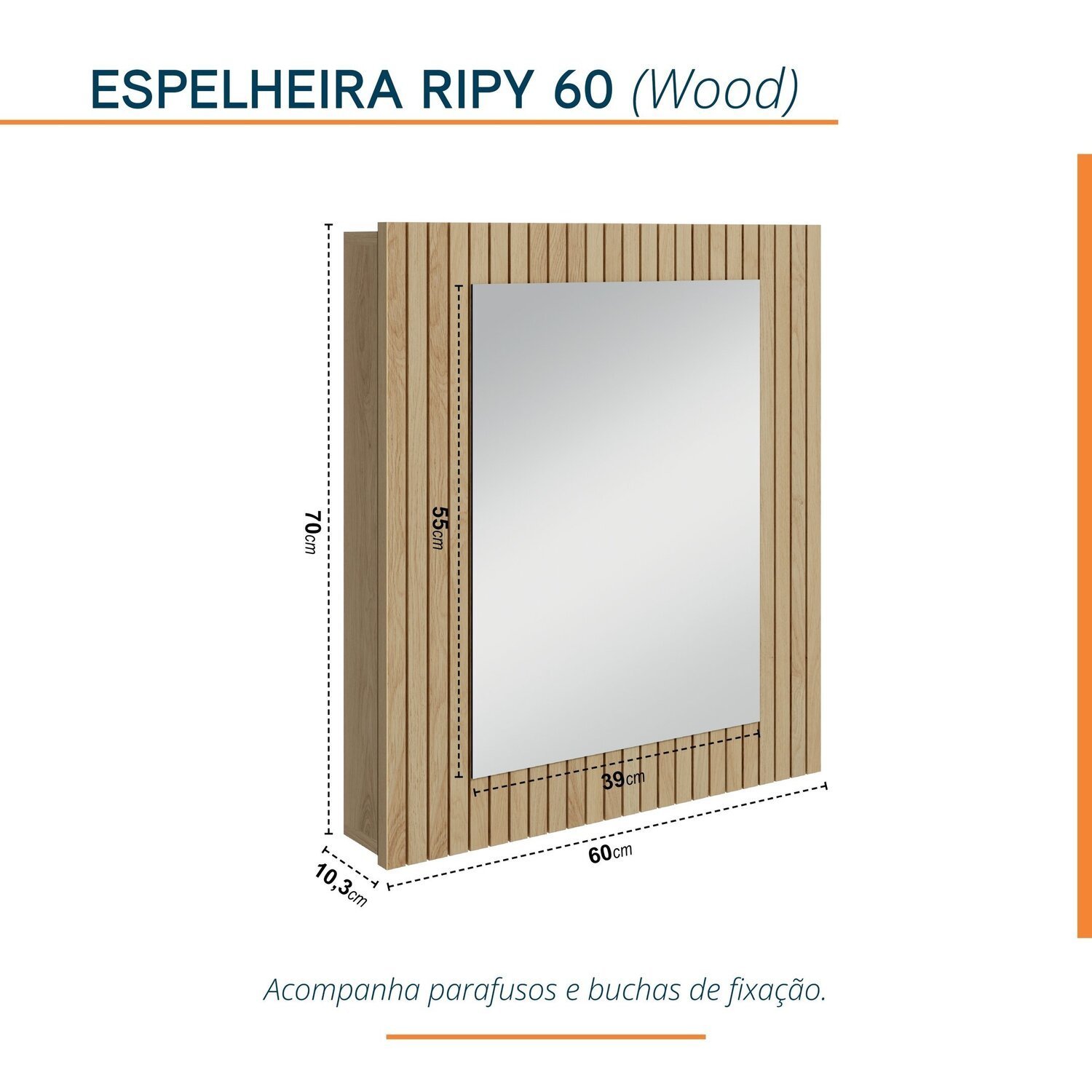 Espelheira para Banheiro Ripy 60cm - 4