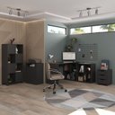 Ver imagem 1 de Kit 4 Peças com Escrivaninha em L Gaveteiro 3 Gavetas Armário e Balcão