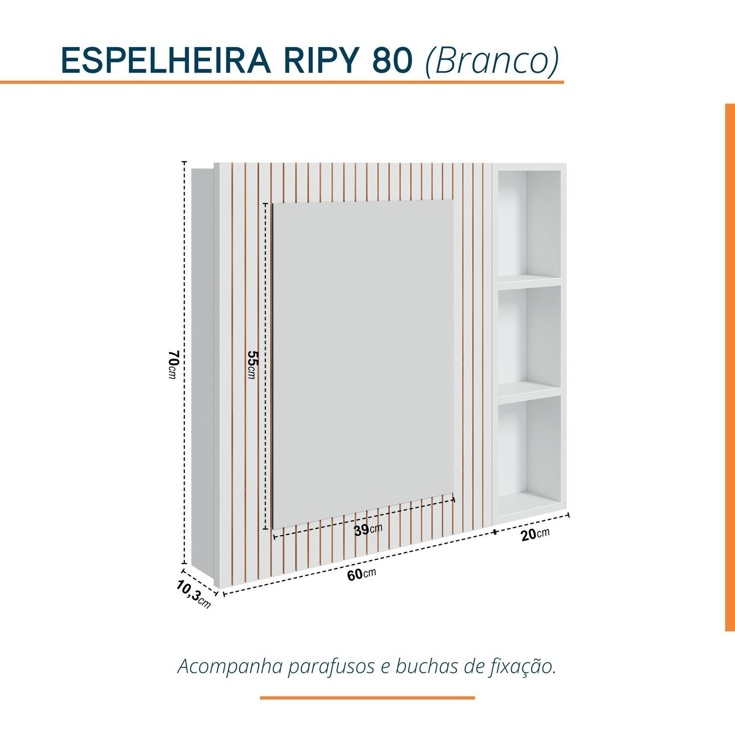 Espelheira para Banheiro Ripy 80cm - 4