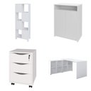 Ver imagem 2 de Conjunto Completo 4 Itens com Escrivaninha em L, Gaveteiro, Estante e Armário Multiuso Baixo Branco