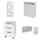 Ver imagem 2 de Conjunto Completo 4 Itens com Escrivaninha em L, Gaveteiro, Estante e Armário Multiuso Baixo Branco Artany