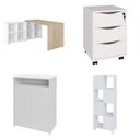 Ver imagem 2 de Conjunto Completo 4 Itens com Escrivaninha em L, Gaveteiro, Estante e Armário Multiuso Baixo Branco com Carvalho Artany