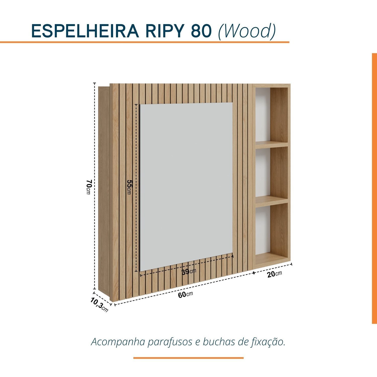 Espelheira para Banheiro Ripy 80cm - 4