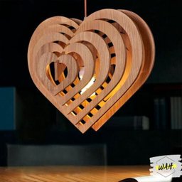 Luminária Teto tipo Pendente em MDF - Completa - Cor: Preta - Coração - 1