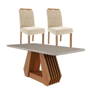Sala de Jantar 180x90cm Tampo Mdf/vidro 6 Cadeira Cimol Agata Cimol Cinamomo/off/mad/nude