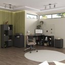 Ver imagem 1 de Kit Escritório 4 Peças com Escrivaninha em L, Gaveteiro, Estante e Armário Multiuso Baixo