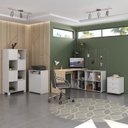 Ver imagem 1 de Conjunto Escritório 4 Peças com Escrivaninha em L, Gaveteiro, Estante e Armário Multiuso Baixo Branco com Carvalho Artany