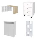 Ver imagem 2 de Conjunto Escritório 4 Peças com Escrivaninha em L, Gaveteiro, Estante e Armário Multiuso Baixo Branco com Carvalho Artany