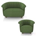 Ver imagem 2 de Conjunto Sala de Estar Decorativo Latvia Sofá Namoradeira e Poltrona Pés de Madeira Linho Verde G45
