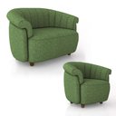 Ver imagem 4 de Conjunto Sala de Estar Decorativo Latvia Sofá Namoradeira e Poltrona Pés de Madeira Linho Verde G45