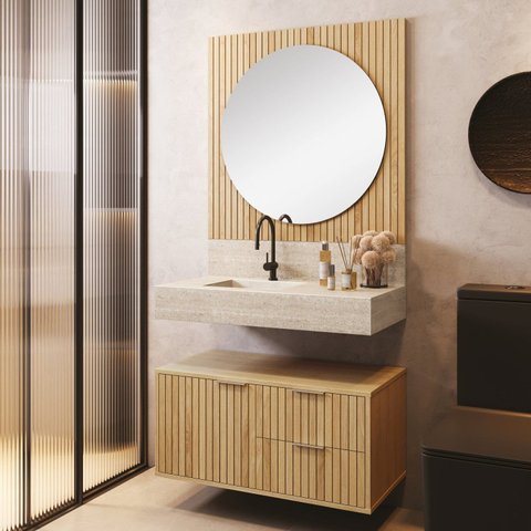 Espelho para Banheiro Ripy 80cm Yescasa Bege/Wood