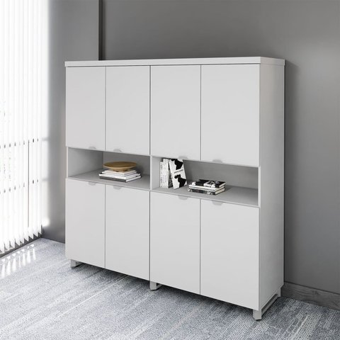 Armário Estante para Escritório com 8 Portas de Abrir e 2 Nichos F5 Office Cinza