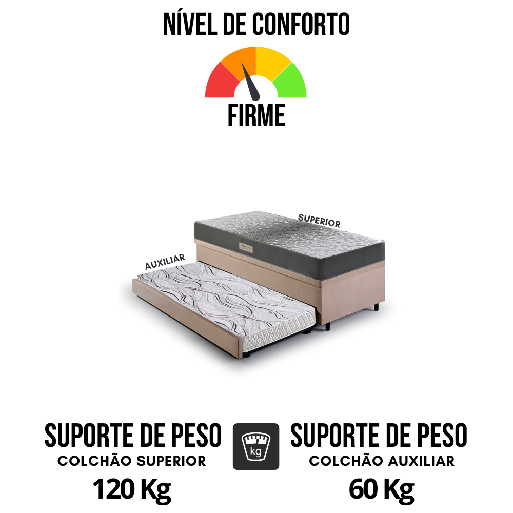 Bicama Box Baú Solteiro com Colchão Dual Firm Ecoflex Suede Bege 88x188 - 8