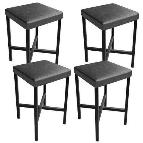 Kit 04 Banquetas Baixa Bar Cozinha Sala de Jantar Preto Stella L02 Couríssimo Preto - Lyam Decor
