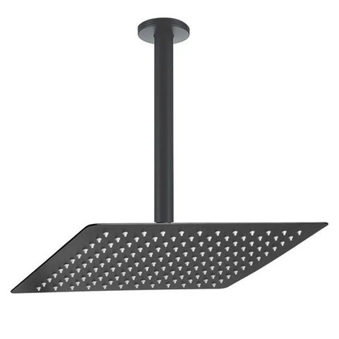 Ducha de Teto Quadrada 30x30 Inox Preto Borda Fina Braço Redondo Maximametais