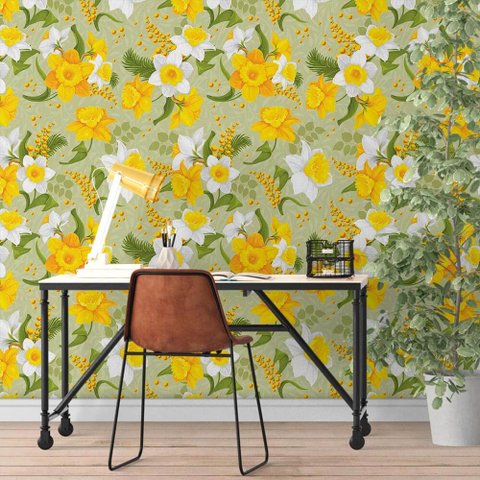 Papel de Parede Floral Amarelo Arte Destaque 3 Metros