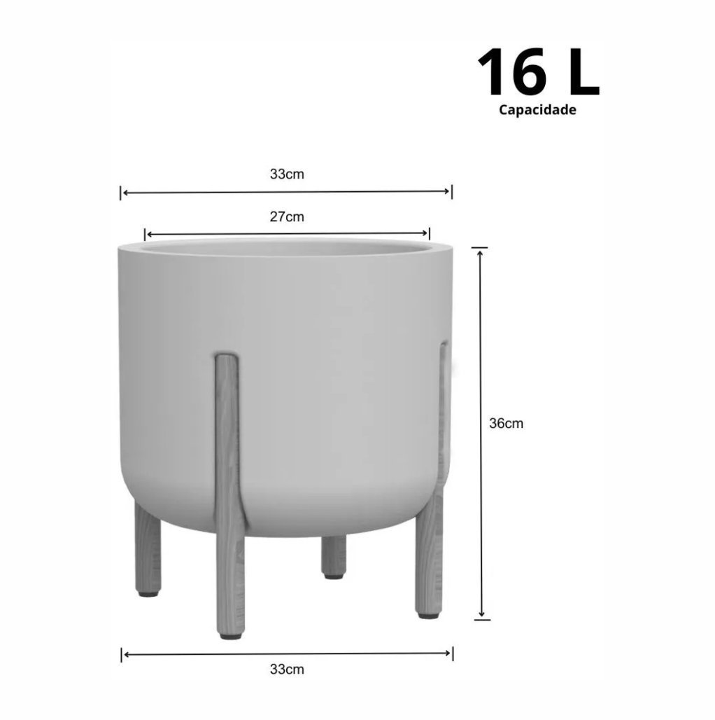 Vaso Cilíndrico Decore Polietileno 36x33x33cm Japi - Cimento Queimado - 2