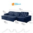 Ver imagem 3 de Sofá Retrátil Reclinável 7 Lugares 350cm com Pillow Veludo Alasca Azul Megasul
