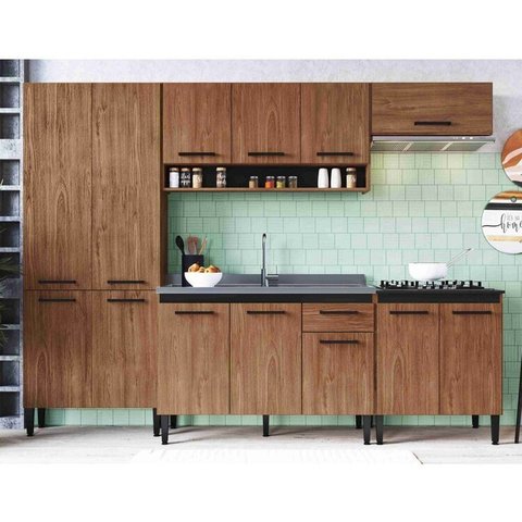 Cozinha Giovanna 5 Peças 13 Portas Laranja/Freijó/Preto