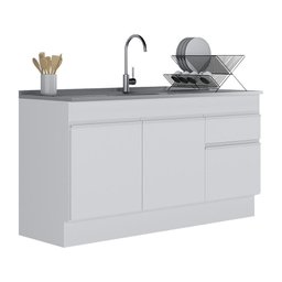Balcão Cozinha Gabinete Pia 150cm com Rodapé 3 Portas 1 Gaveta Veneza Multimóveis V2115 Branco - 2