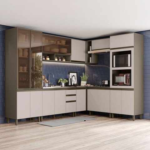 Cozinha Completa Connect 16 Portas 2 Gavetas 100% MDF com Vidro Duna/Cristal - Henn