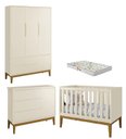 Ver imagem 2 de Quarto de Bebê 3 Portas New Classic Branco com Pés Madeira e Colchão - Reller:Areia/Madeira