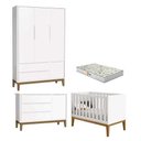 Ver imagem 1 de Quarto de Bebê 3 Portas New Classic Branco com Pés Madeira e Colchão - Reller:Areia/Madeira