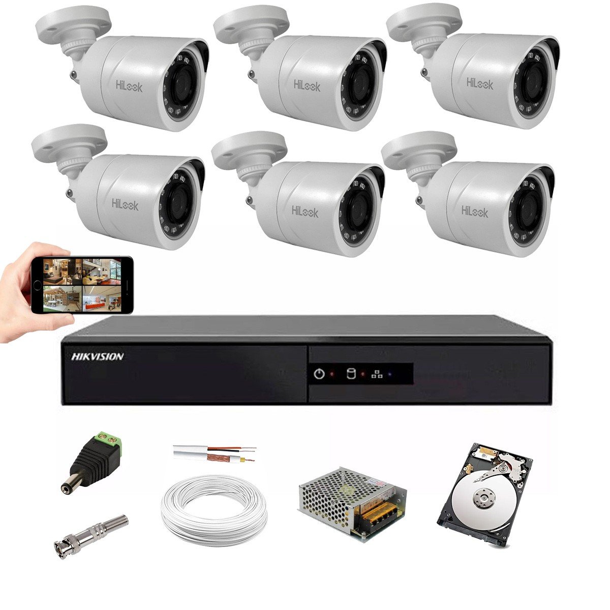 Kit Cftv 6 Câm Hilook Thc B110c Dvr 4x1 Hikvision Ds 7208 Hd