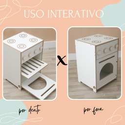 Fogão Infantil Mdf Branco Montessori com Forno e Botões - 4