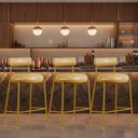 Ver imagem 1 de Banqueta Cozinha Alta com Encosto Kit 3 Industrial Dourado Londres PU Facto D03 - D'Rossi