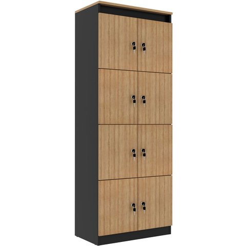 Armário Locker Guarda Volume 8 Portas com Chave Amêndoa/Preto