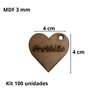 100 Apliques Coração 4x4 Cm com Furo Mdf Corte Laser - 3