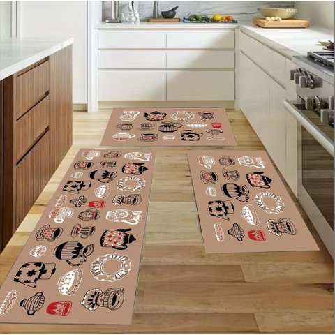 Jogo Tapete de Cozinha 3 Peças Antiderrapante Picasso Elegante Sultan 100% Poliéster