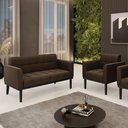 Ver imagem 1 de Conjunto Poltrona e Namoradeira Decorativa Karen Pés Fixo em Madeira Preto Suede Marrom 19 - Gran Be