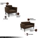 Ver imagem 3 de Conjunto Poltrona e Namoradeira Decorativa Karen Pés Fixo em Madeira Preto Suede Marrom 19 - Gran Be